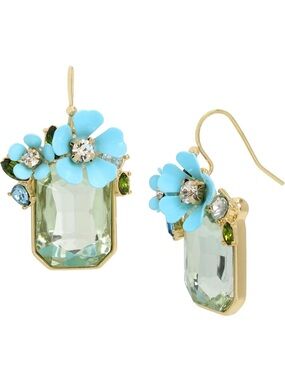 Betsey Johnson Flower Cluster Stone Drop Earrings NWT